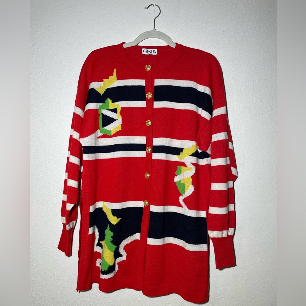 Gispa Vintage Women's Red Striped Wool Sweater 1973